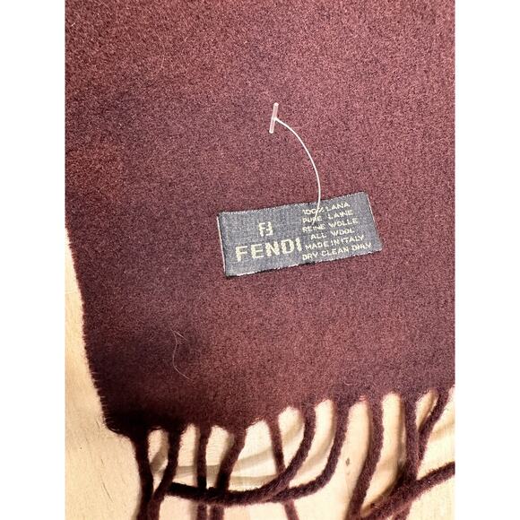 FENDI Logo Burgundy Red Unisex 100% Wool Long Scarf Made In Italy NEW! - Picture 2 of 3